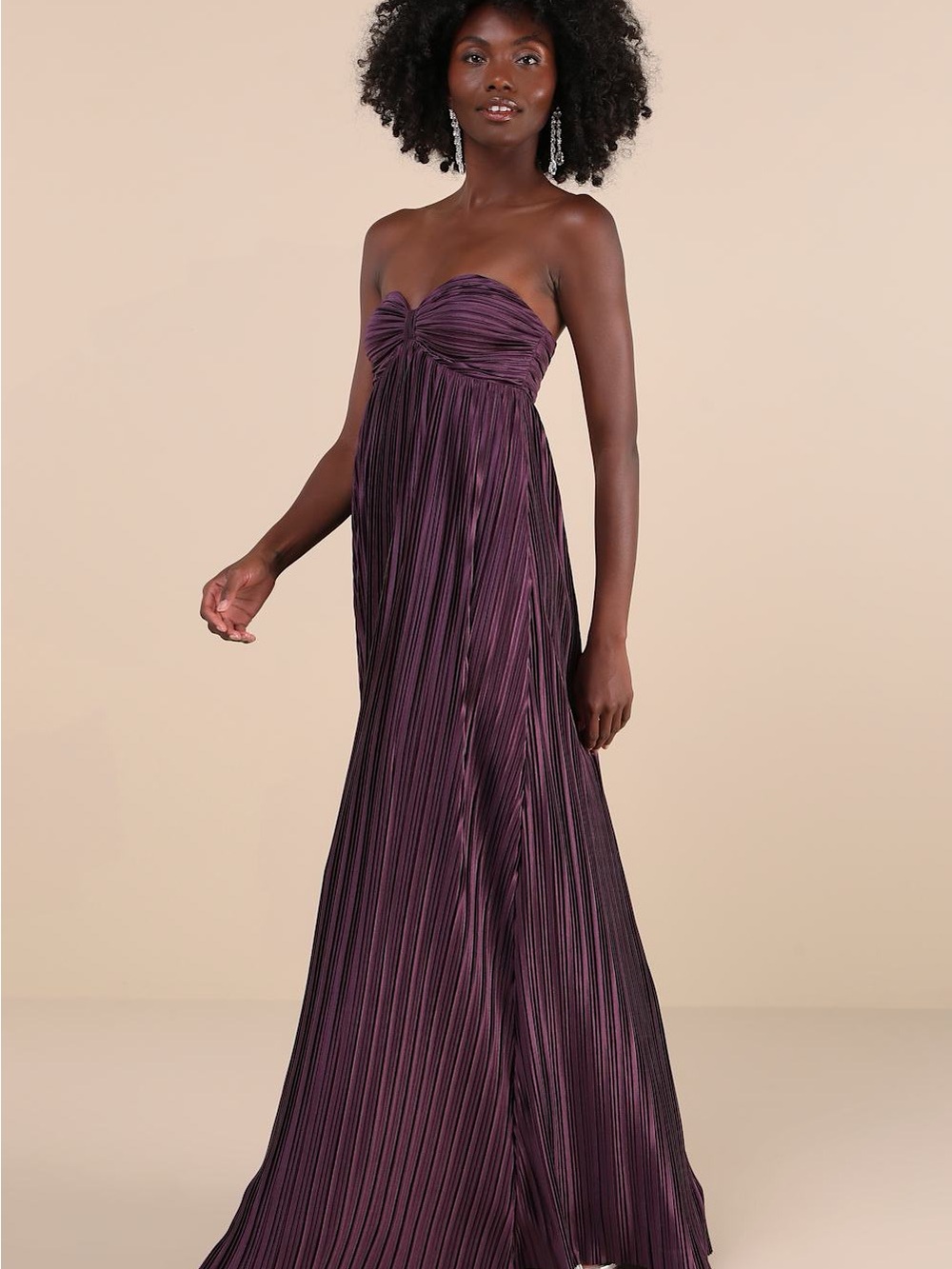 NWT LULUS Whimsical Beauty plisse strapless dress dark purple XL - Picture 8 of 12